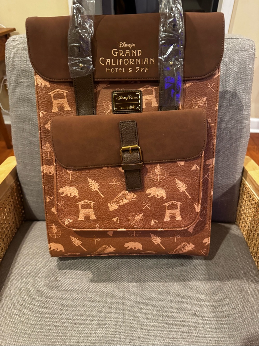 Disney Grand Californian Brown Canvas & Suede-Trim Backpack